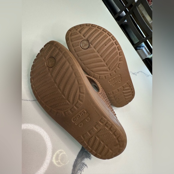 Crocs Boca Bling Brown Thong Wedge Flip Flop Sandal Women's 6 Glitter Beads - Picture 4 of 5